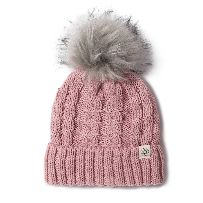 Recycled polyester beanie with Lining & faux fur pom