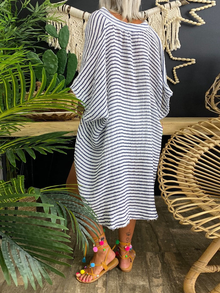 Retro Simple Casual Loose Striped Dress