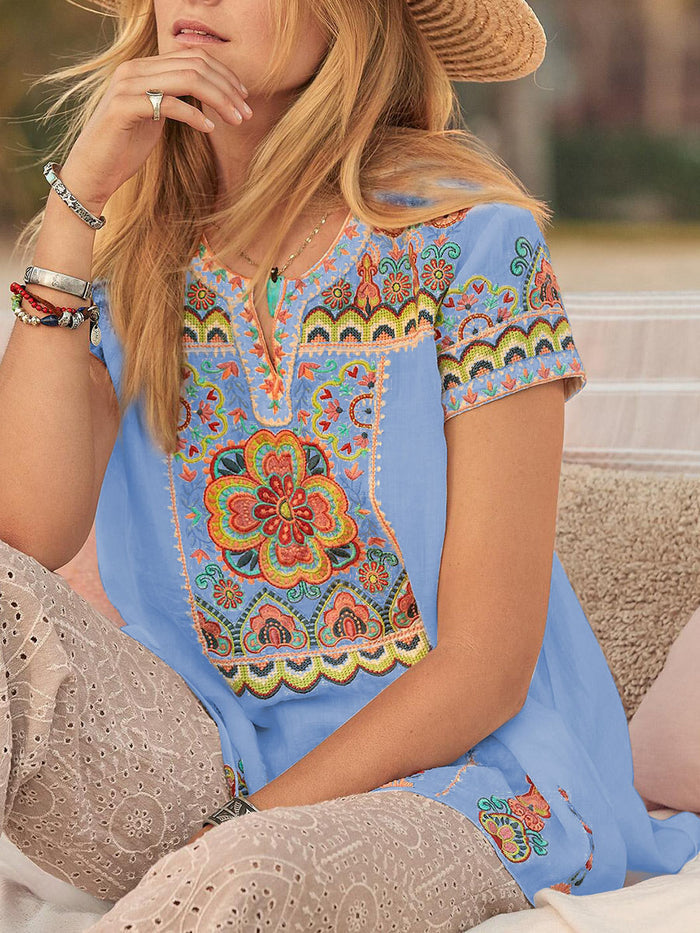 Romantic Idyllic Floral Bohemian Print Top