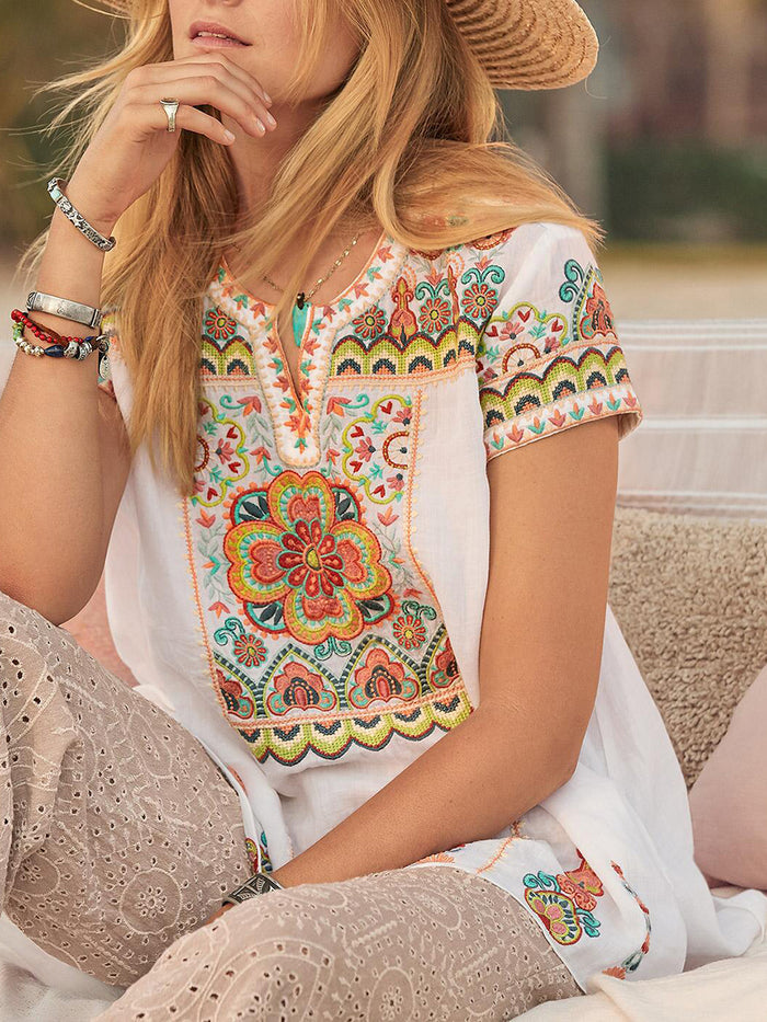 Romantic Idyllic Floral Bohemian Print Top