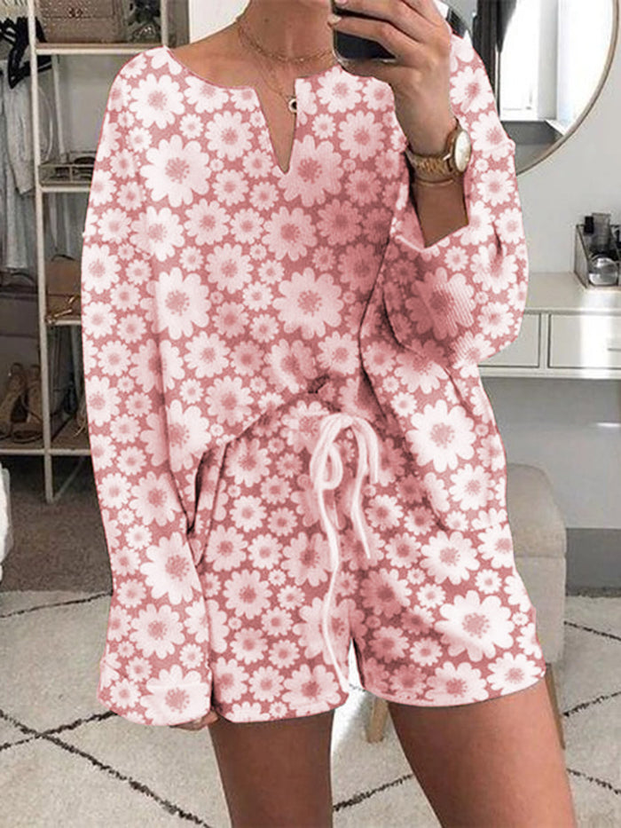 Romantic Pastoral Daisy Casual Loose Top Shorts Set