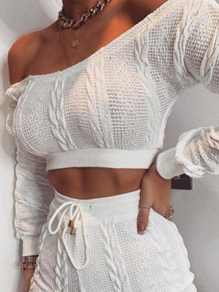 Round Neck Long Sleeve Knitted Sweater Man Suit