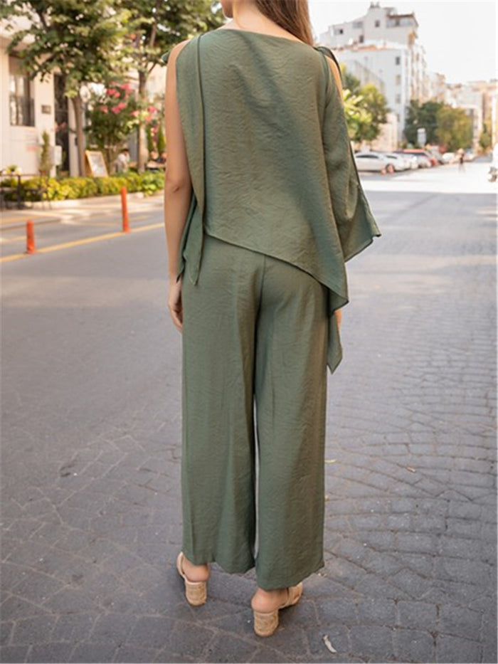 Round Neck Long Sleeves Solid Color Loose Suit