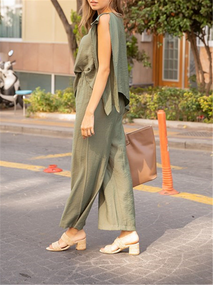 Round Neck Long Sleeves Solid Color Loose Suit