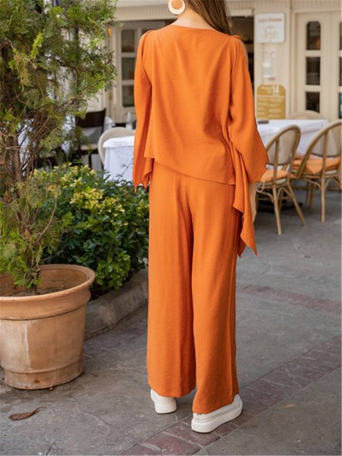 Round Neck Long Sleeves Solid Color Loose Suit