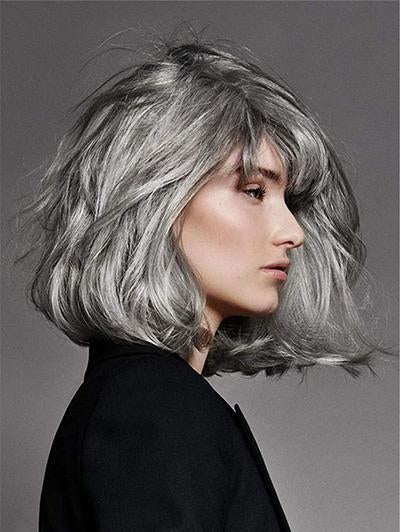 Salt and Pepper Hair Medium Bob Silver Grey Straight Synthetic Wigs