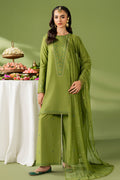 NAQSHI Sana green ready-to-wear outfit with lawn straight shirt, cambric culotte trousers, and net dupatta