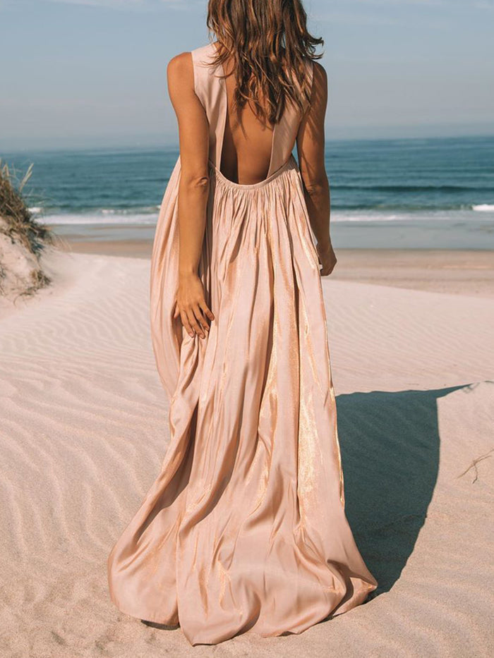 Sexy Backless Folds Sling Maxi Dress