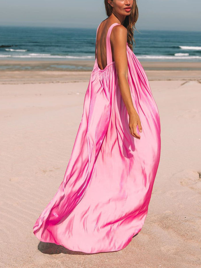 Sexy Backless Folds Sling Maxi Dress