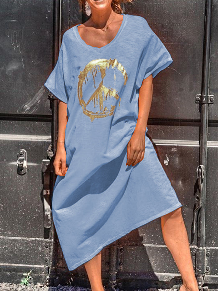Sexy Loose Print Round Neck Short Sleeve Dress