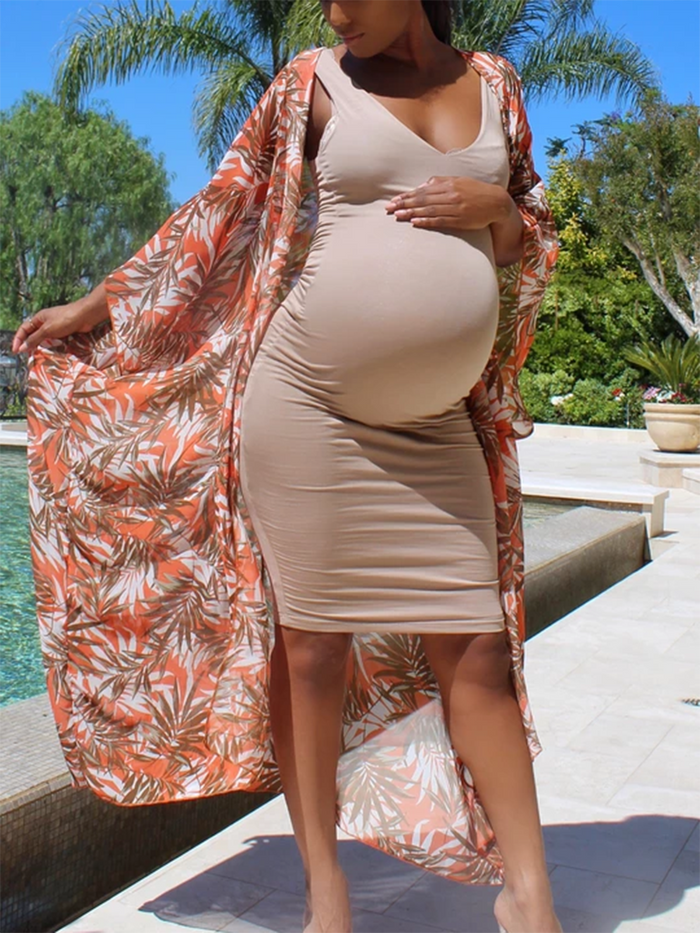 Sexy Sleeveless V-neck Solid Color Maternity Dress