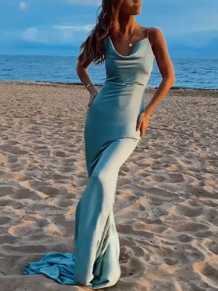 Sexy Sling V-neck Sleeveless Evening Maxi Dress