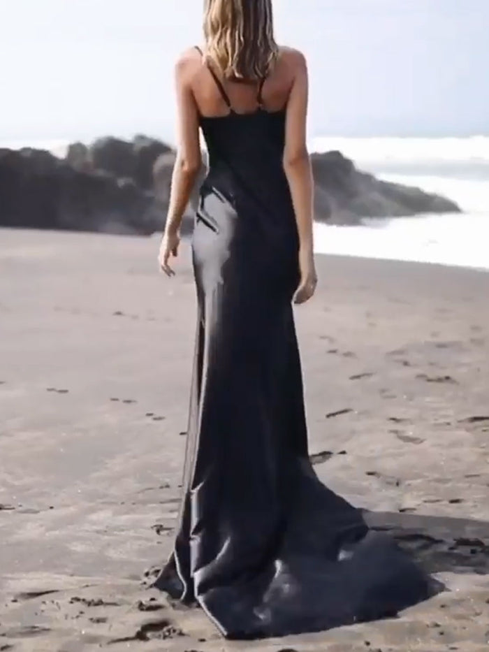 Sexy Sling V-neck Sleeveless Evening Maxi Dress