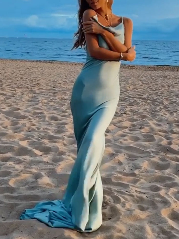 Sexy Sling V-neck Sleeveless Evening Maxi Dress