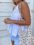 Sexy Solid Color Embroidery Sleeveless Top