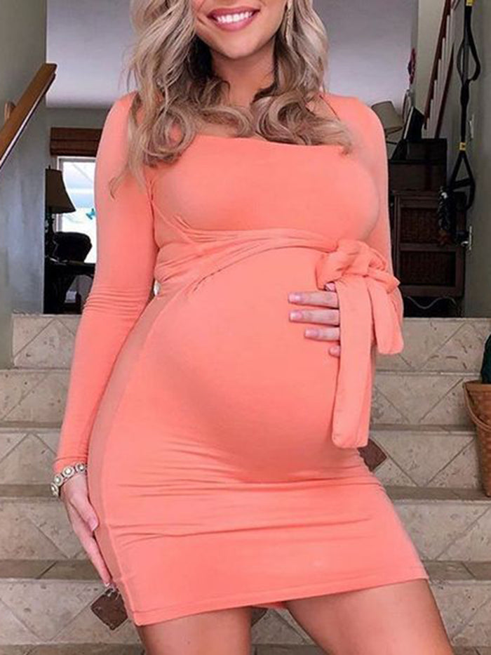 Sexy Solid Color Long-sleeved Strappy Maternity Dress