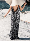 Sexy V-neck Halter Sling Print Maxi Dress
