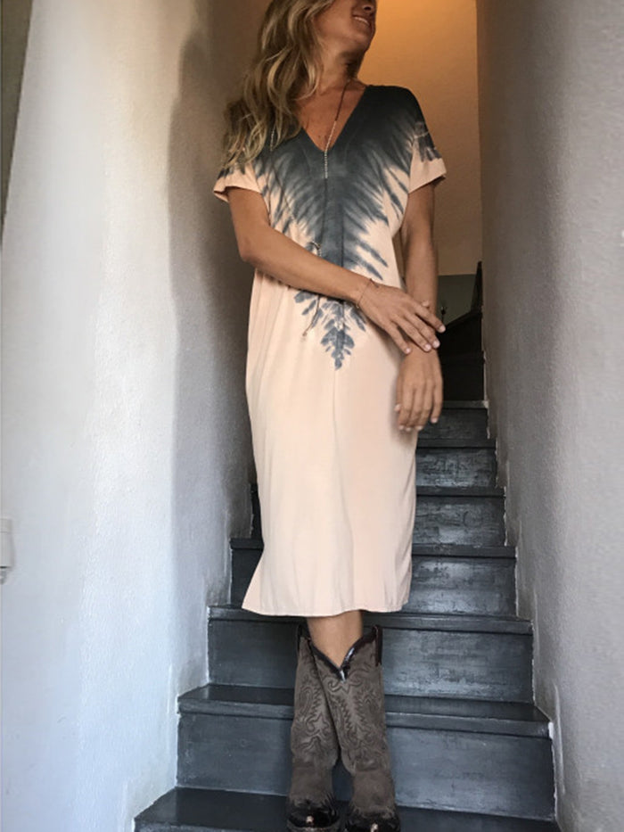 Short Sleeve Printed Casual Dress