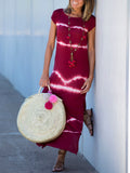 Short Sleeve Round Neck Tie-dye Casual Maxi Dress
