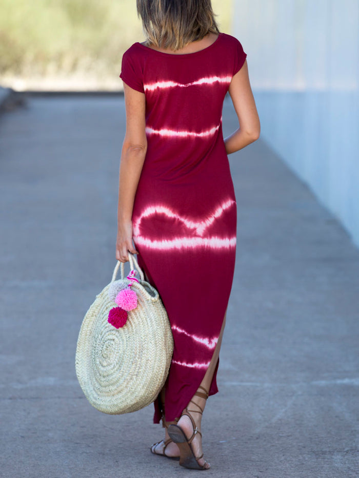 Short Sleeve Round Neck Tie-dye Casual Maxi Dress