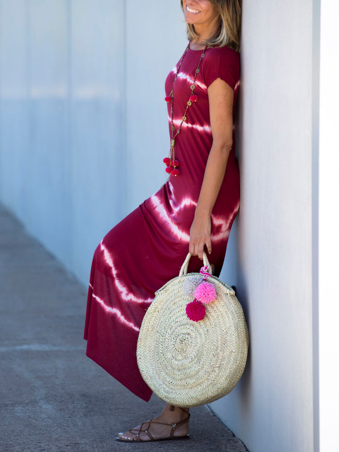 Short Sleeve Round Neck Tie-dye Casual Maxi Dress