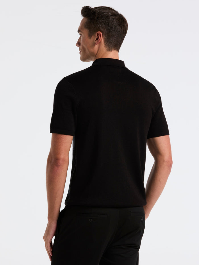 Short Sleeve Zip Polo Shirt (Dark Black Htr)