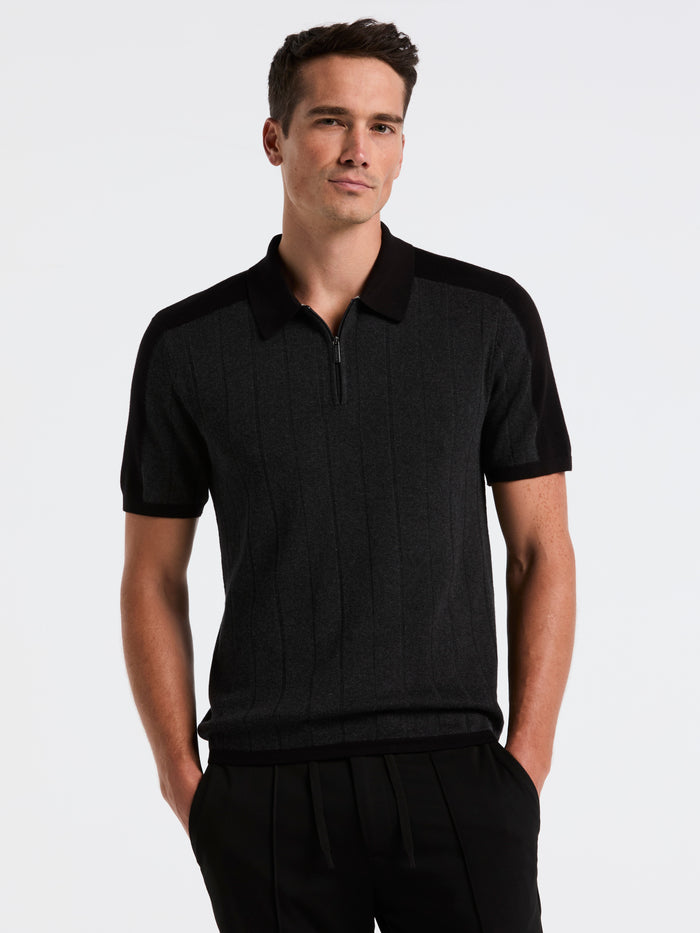 Short Sleeve Zip Polo Shirt (Dark Black Htr)