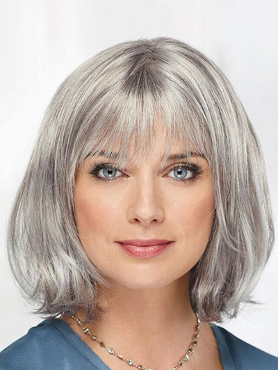 Silver Grey Air bangs Shoulder Short Synthetic Wigs