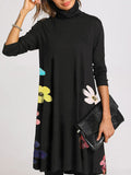 Simple Casual Loose High Neck Floral Dress