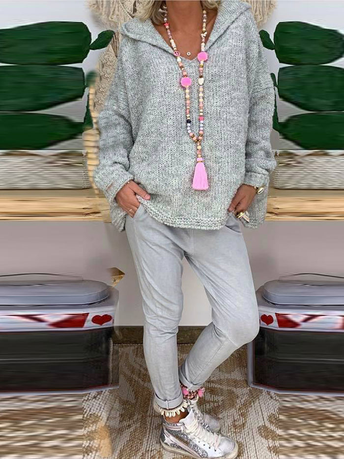 Simple Casual Loose Hooded Sweater Pants Suit