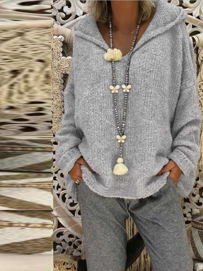 Simple Casual Loose Hooded Sweater Pants Suit