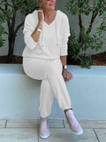 Simple Casual Loose Long Sleeve Hooded Top Pants Set