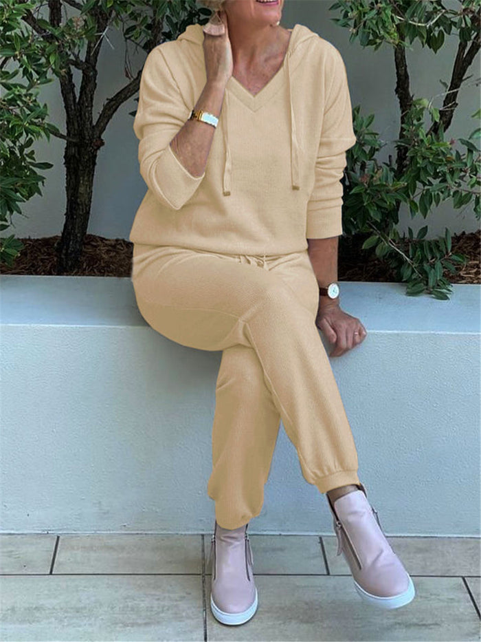 Simple Casual Loose Long Sleeve Hooded Top Pants Set