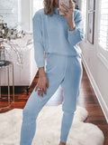 Simple Casual Loose Round Neck Blouse Pants Knitted Suit