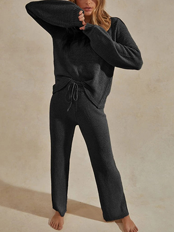 Simple Casual Loose Top Pants Knit Suit