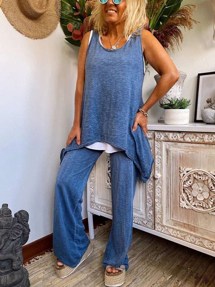 Simple Casual Loose Top Pants Set