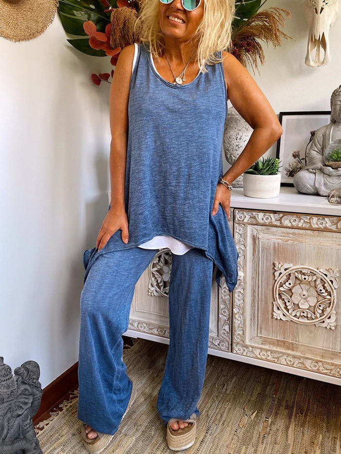 Simple Casual Loose Top Pants Set