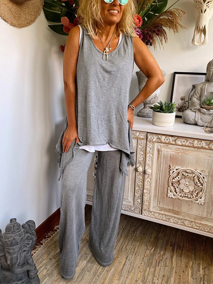 Simple Casual Loose Top Pants Set