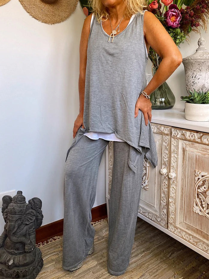 Simple Casual Loose Top Pants Set
