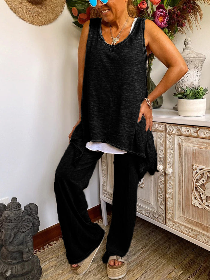 Simple Casual Loose Top Pants Set
