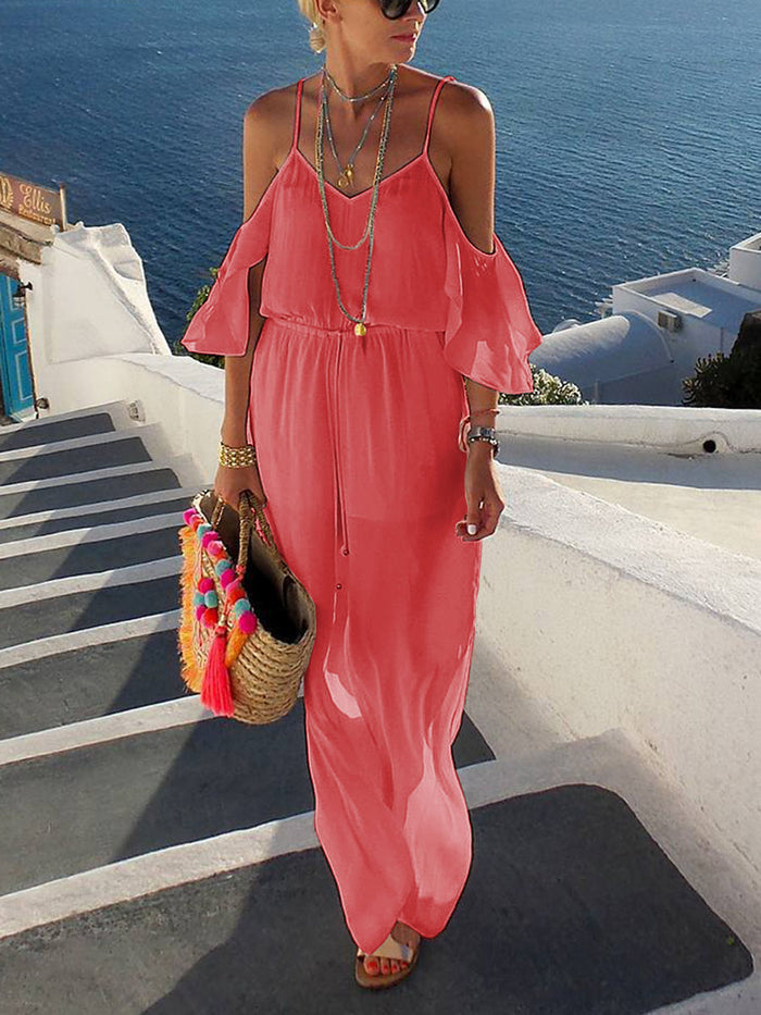 Simple Casual Loose V Neck Dress