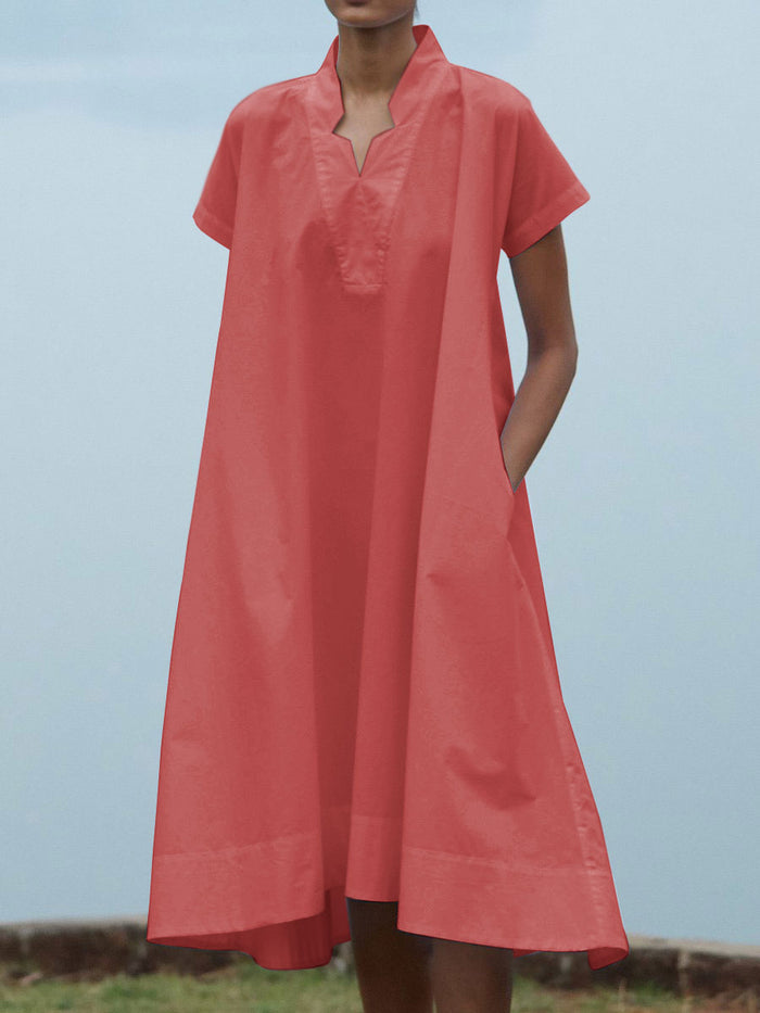 Simple Casual Loose V Neck Dress