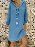 Simple Knitted Long Sleeve Casual Dress with Hood