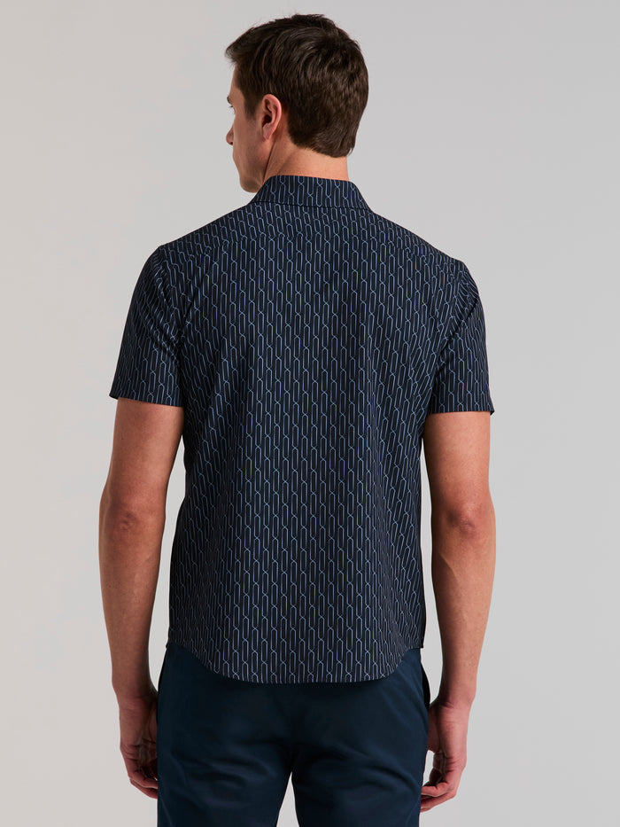Short Sleeve Small Abstract Square Print Shirt (Dark Sapphire)