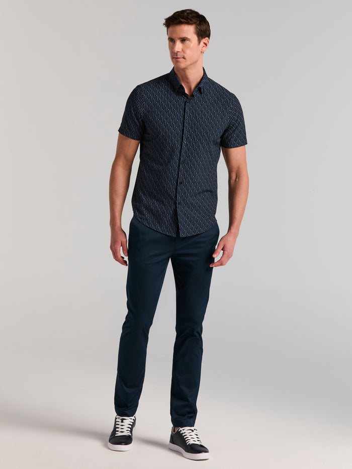 Short Sleeve Small Abstract Square Print Shirt (Dark Sapphire)