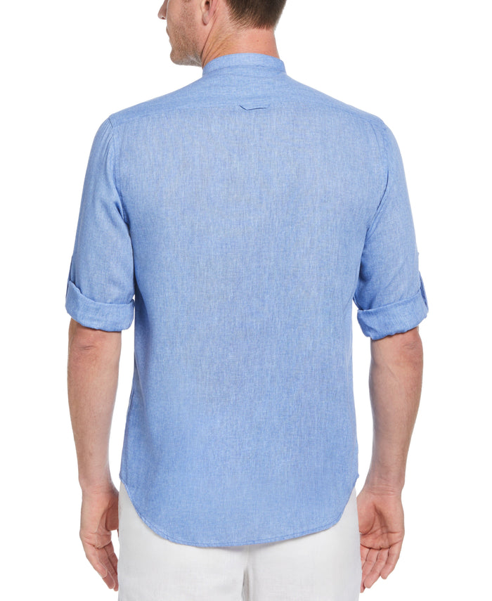Linen-Look Band Collar Shirt (Lt. Blue)