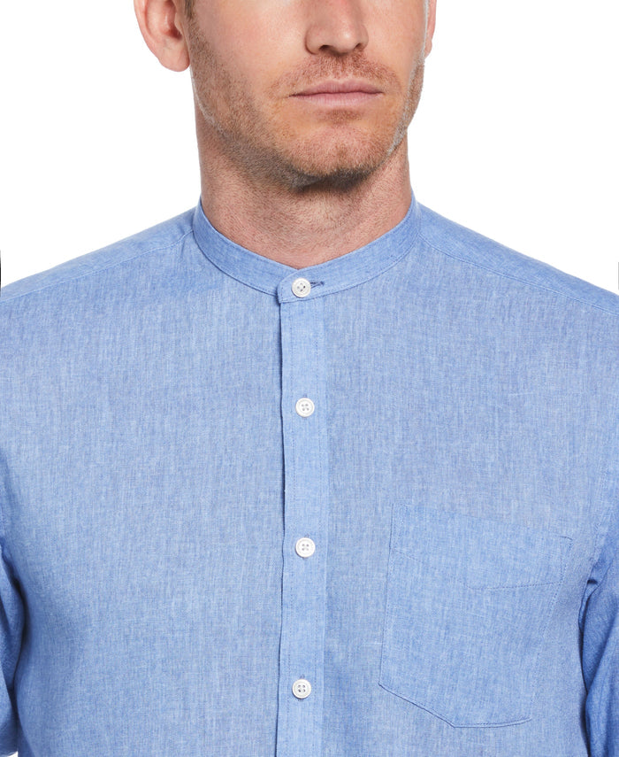 Linen-Look Band Collar Shirt (Lt. Blue)