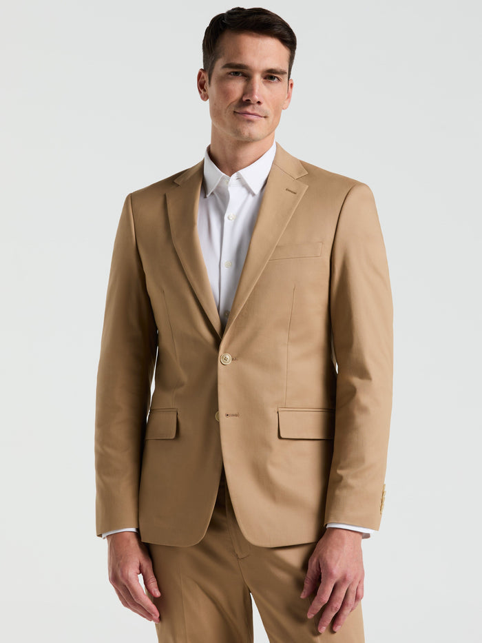 Slim Fit Cotton Blend Suit Jacket (Tan)
