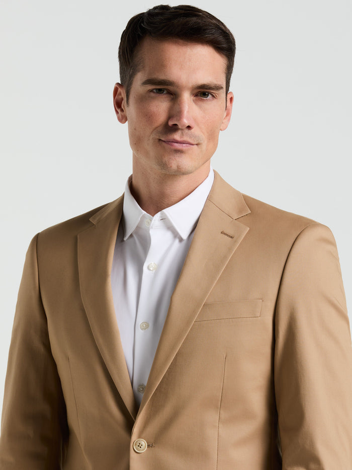 Slim Fit Cotton Blend Suit Jacket (Tan)