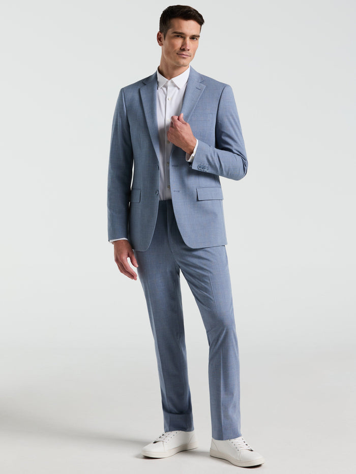 Slim Fit Plaid Print Suit Pant (Blue)